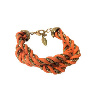 Coldwater Creek Orange Rope and Gold Chain Braided Bracelet